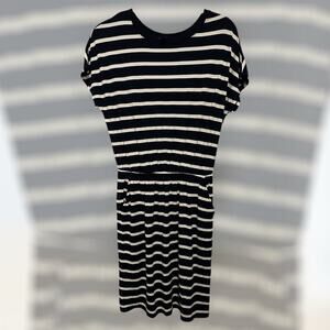 Banana Republic Women's Dress Size Small Blue White Striped Sleeveless Pockets